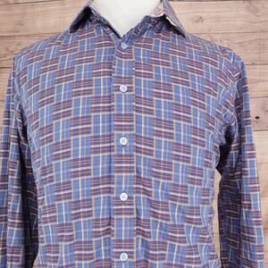 Robert Graham Shirt Mens Large Blue Purple Plaid Long Sleeve Button Front Casual